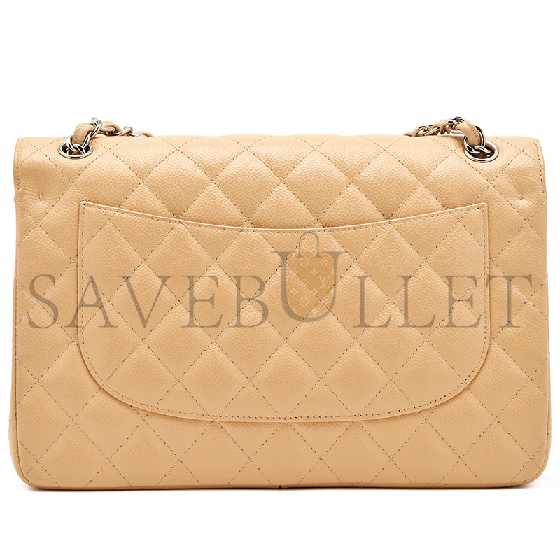 Ch**el MASTER BEIGE CAVIAR CLASSIC JUMBO DOUBLE FLAP BAG SILVER HARDWARE A01117 (23*14.5*6cm)